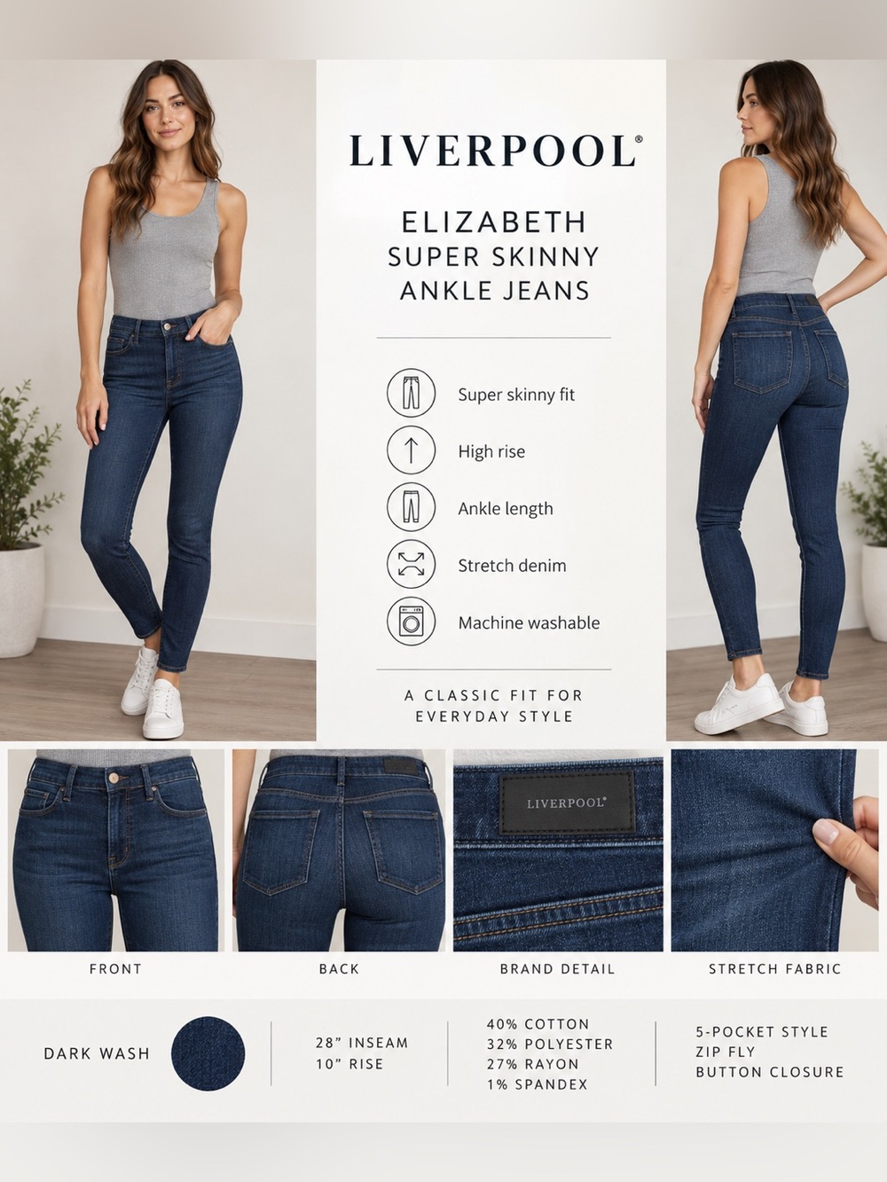 Dark Wash Liverpool Elizabeth Super Ankle Skinny Jeans